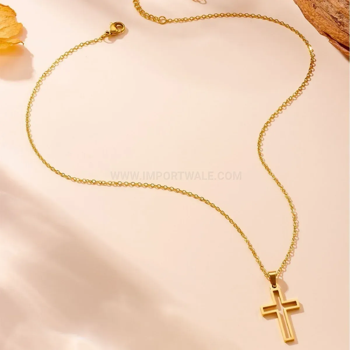 Stylish Rhinestone Hollow Cross Pendant Stainless Steel Necklace