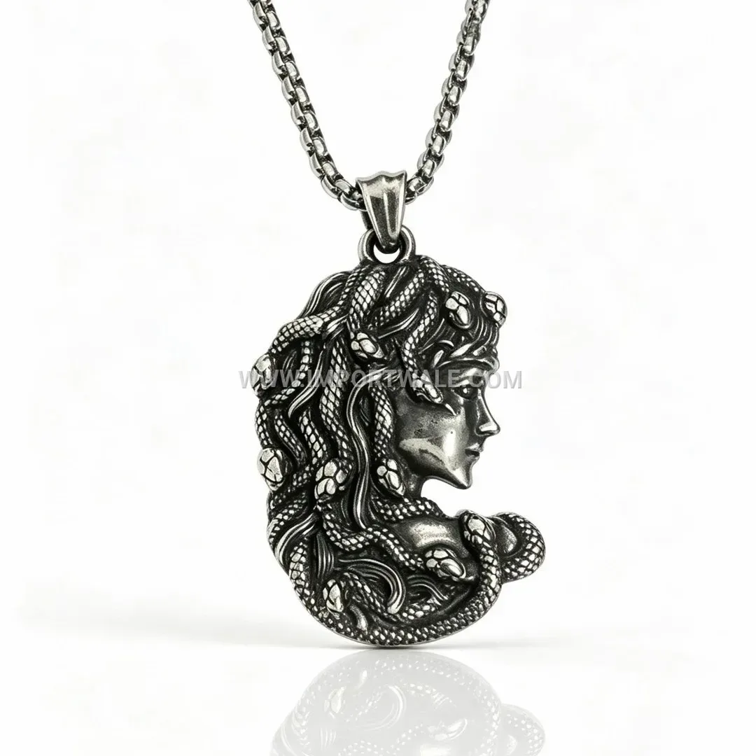 Stainless Steel Medusa Head Pendant Necklace for Men