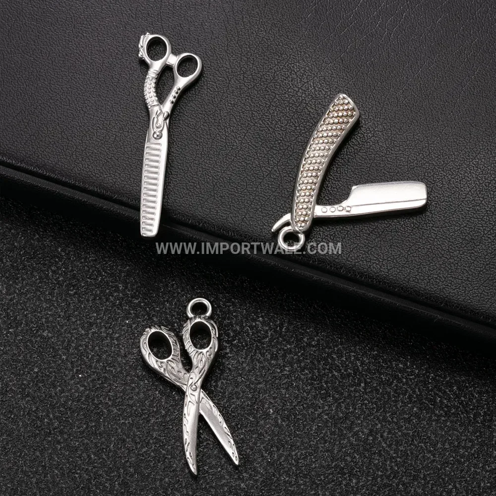 Men's Stainless Steel Cast Barber Shears and Razor Pendant