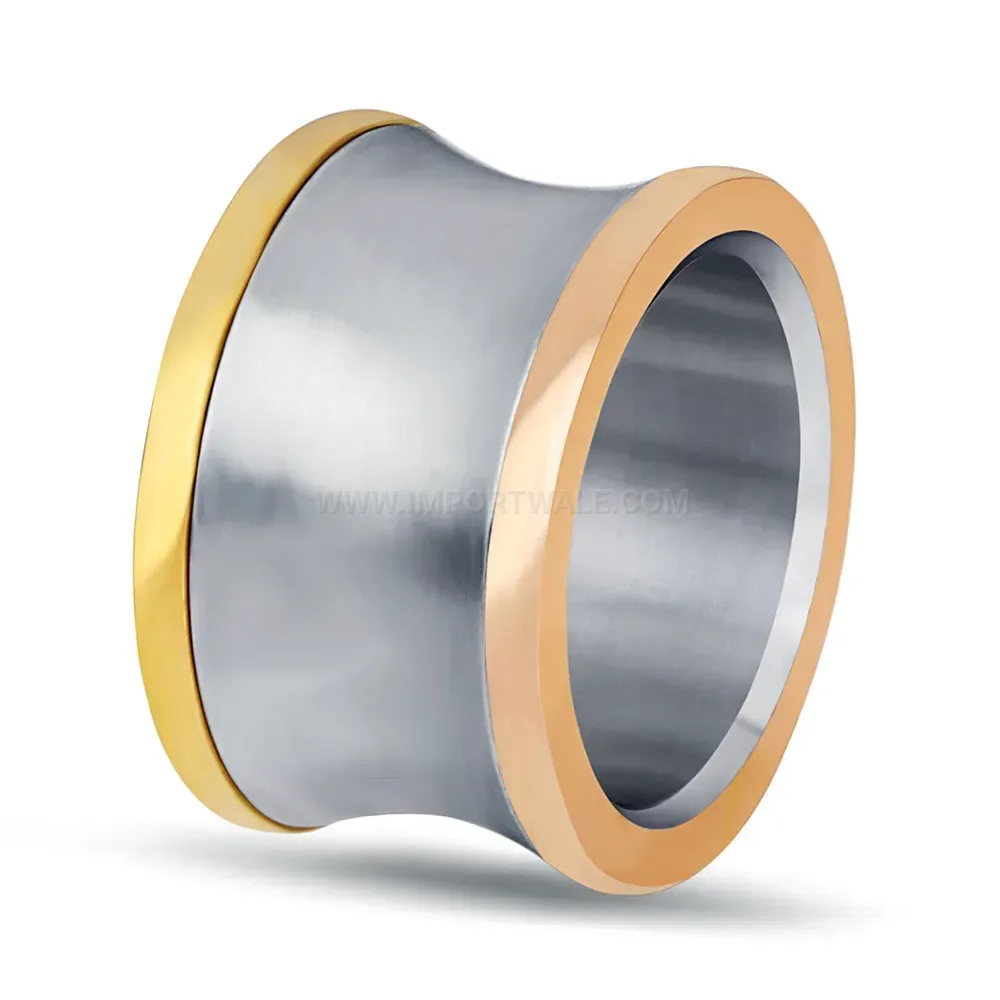 Fashion Polished Two-Tone Tri-Band Stainless Steel Statement Ring