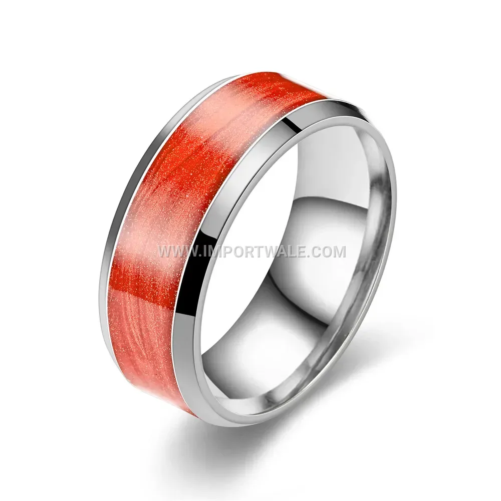 Enameled Pine Grain Pattern Stainless Steel Band Ring