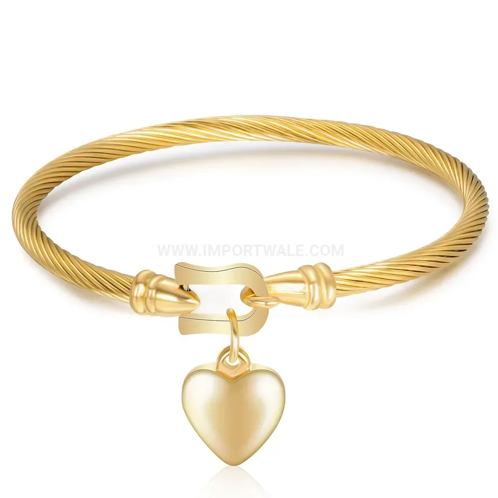 Fashion Horseshoe Shackle Heart Motif Stainless Steel Statement Bangle