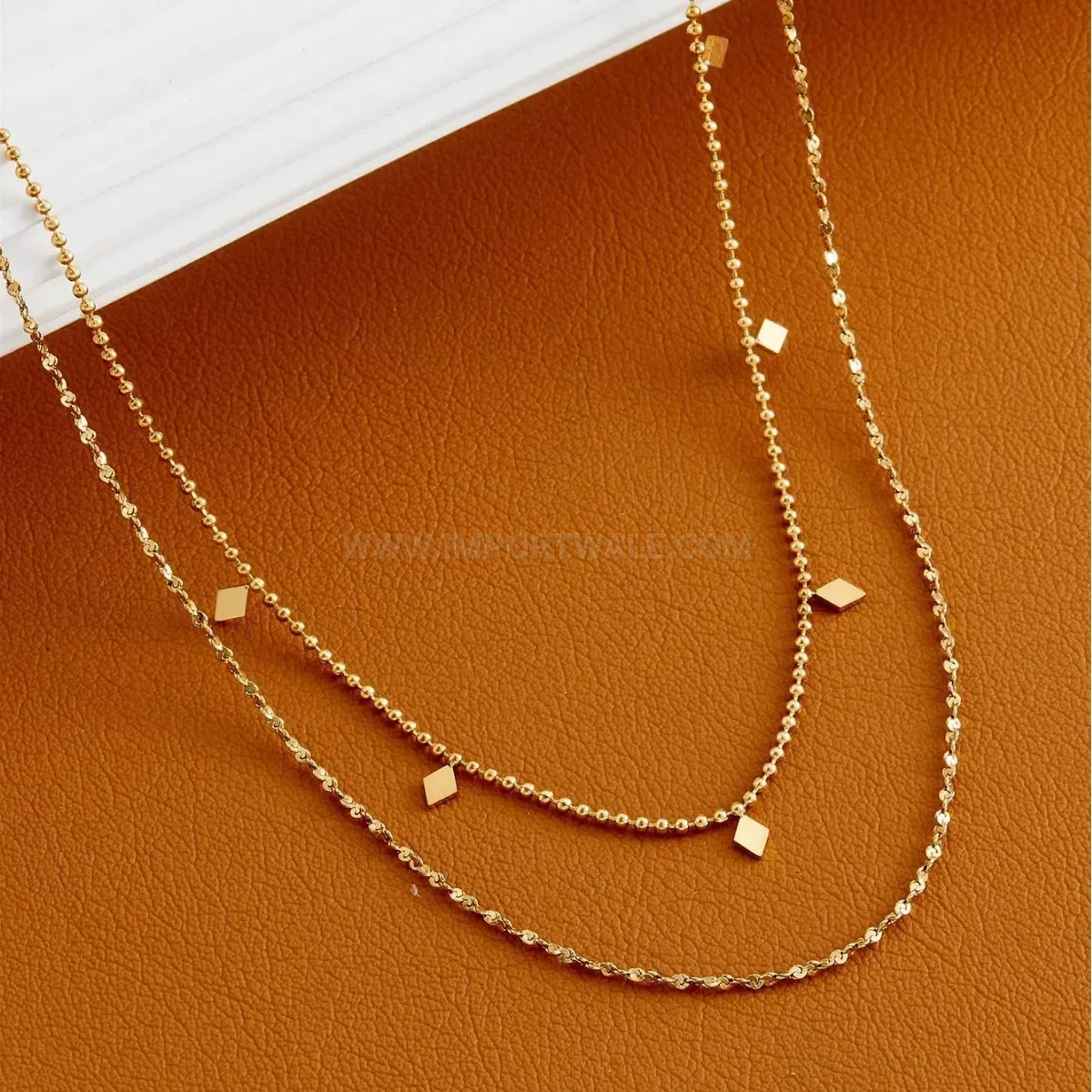 Designer Gold Layered Rhombus Pendant Necklace in Titanium Steel