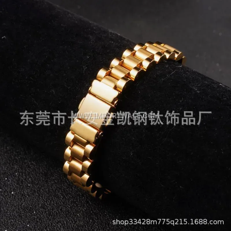 Three-Bead Gold Watch Strap Style Titanium Steel Bracelet
