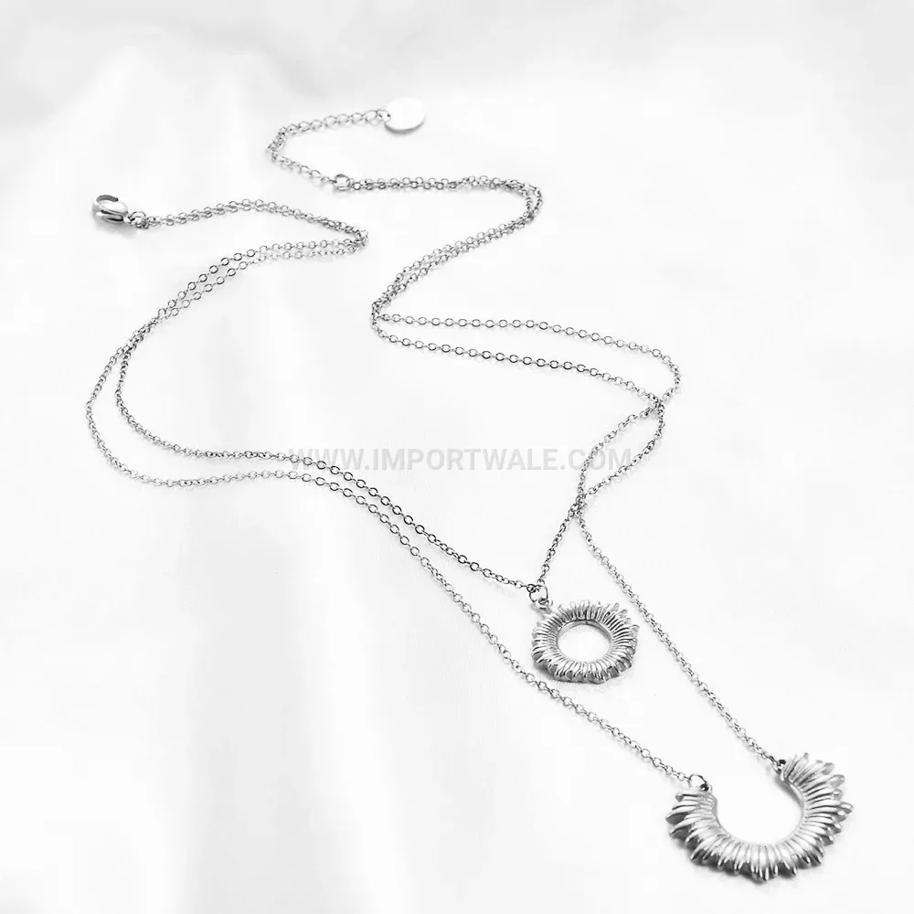 Layered 304 Stainless Steel Sun Moon Pendant Choker Necklace