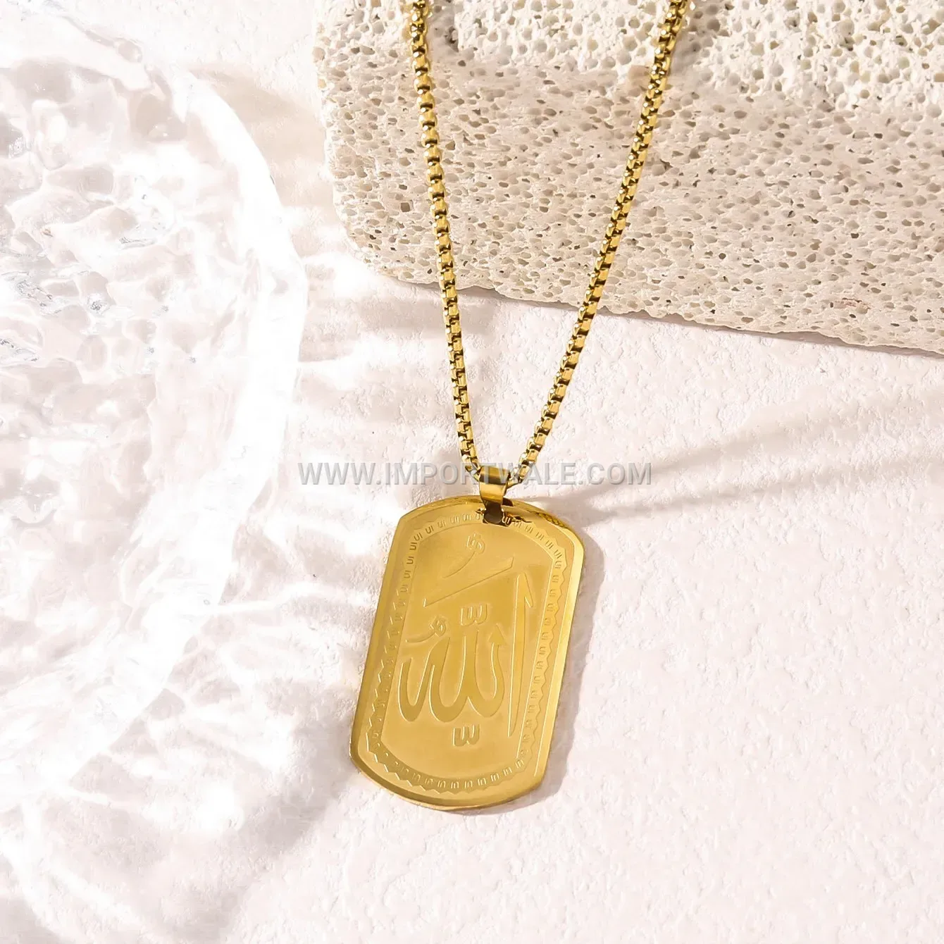 Arabic Calligraphy Islamic Gold Plated Stainless Steel Pendant Necklace