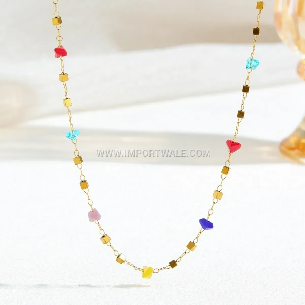 Beaded Cubic Square Pendant Stainless Steel Premium Anklet Anti Tarnish