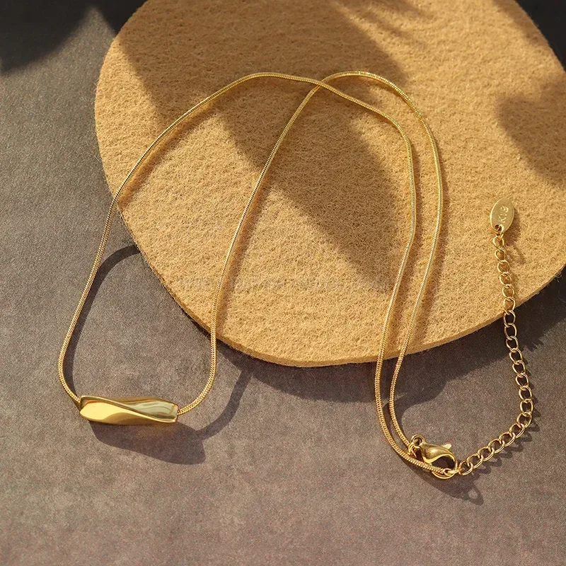 Trendy Minimalist Geometric Twisted Tube Snake Chain Necklace in Stainless Steel