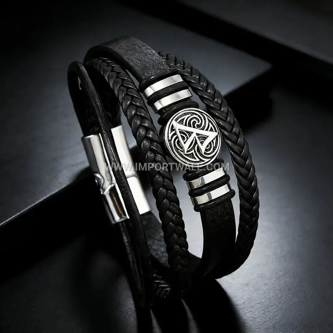 Vintage Totem Braided Leather Magnetic Clasp Bracelet
