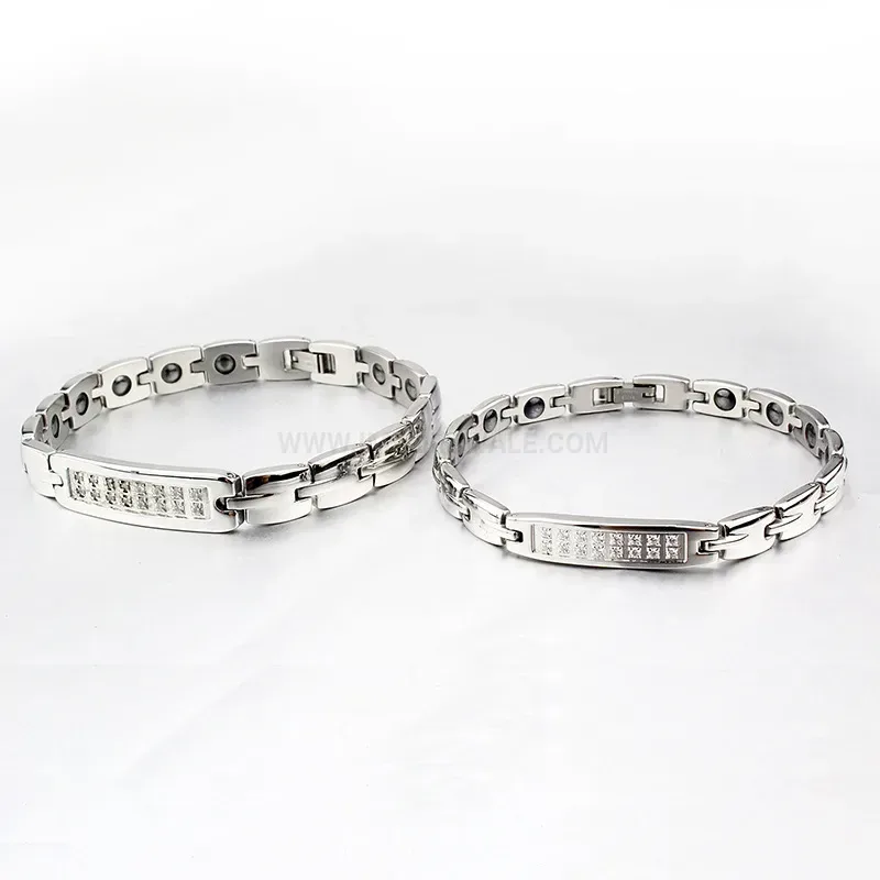 Chic Titanium Steel Rhinestone Embedded Bio Magnetic Bracelet