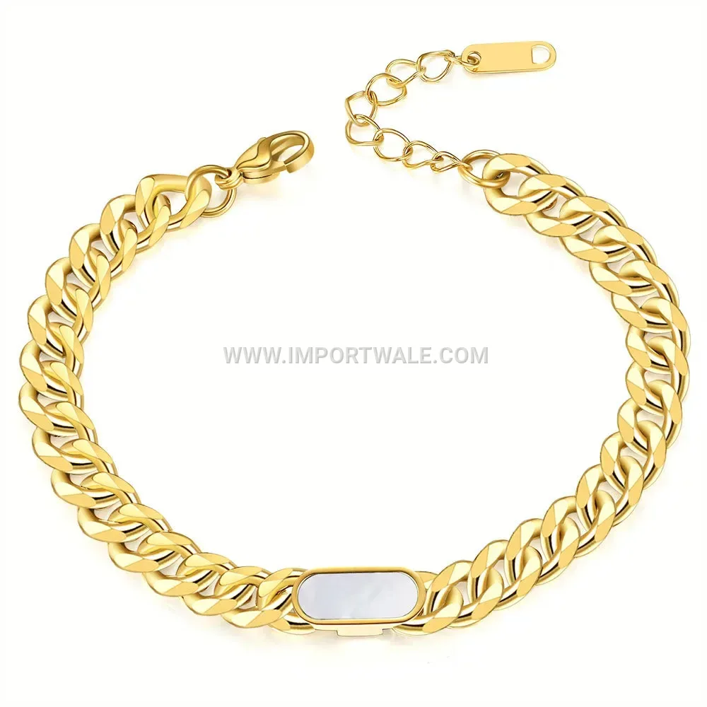 Curved Cuban Stainless Steel Bracelet with Faux Malachite Inlay