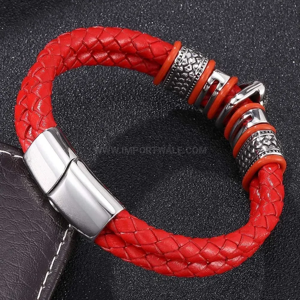 Braided Leather Bracelet with Stainless Steel Buddha Emblem