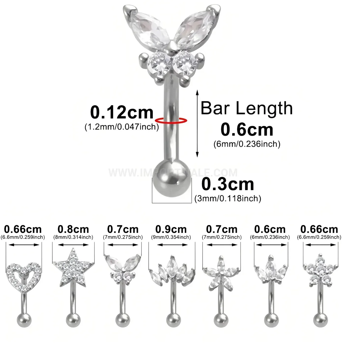 Bold Curved Stainless Steel Crystal Eyebrow and Cartilage Stud