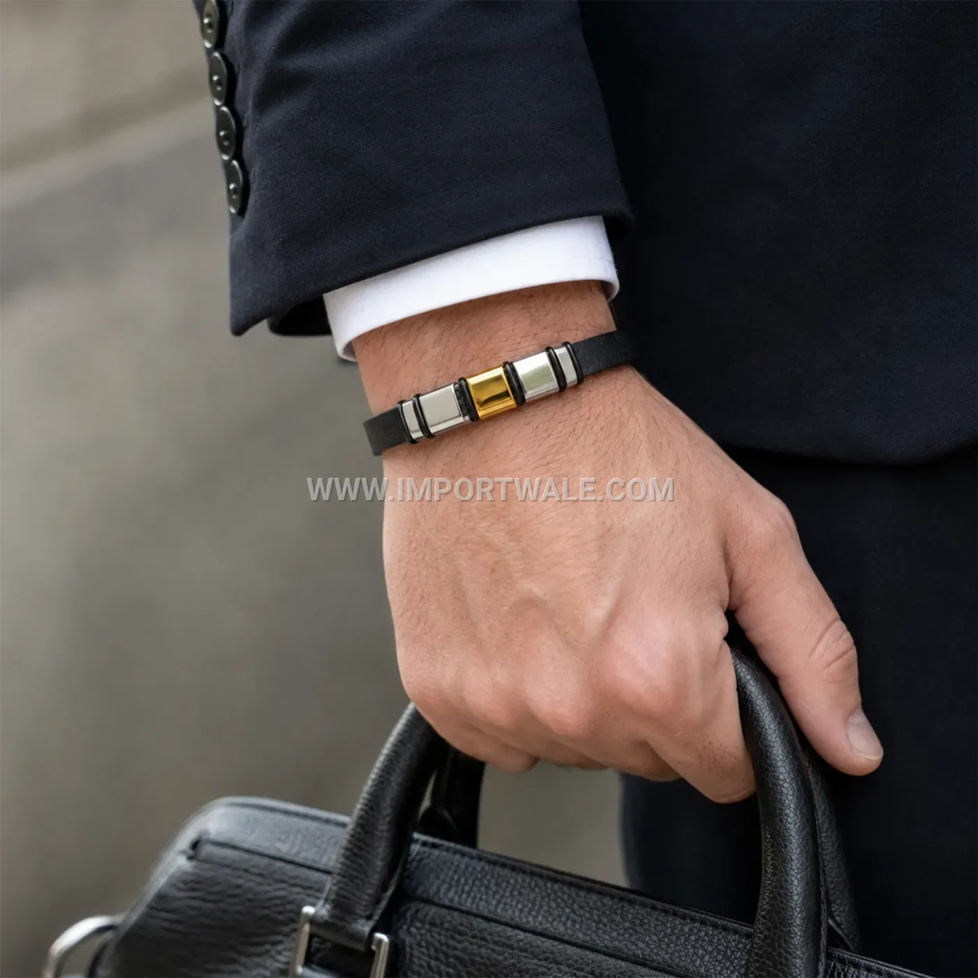 Multicolor Stainless Steel Silicone ID Curved Bracelet
