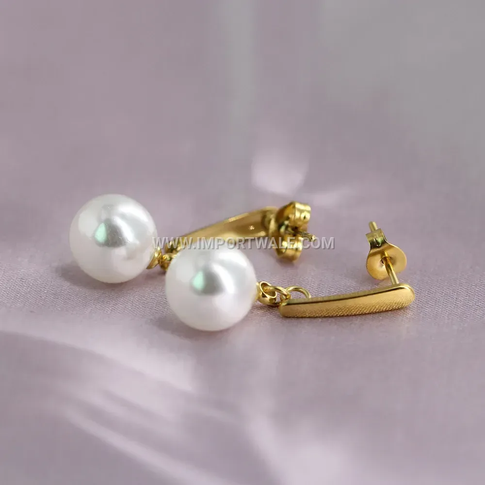 Imitation Pearl Charm Stainless Steel Stud Earrings