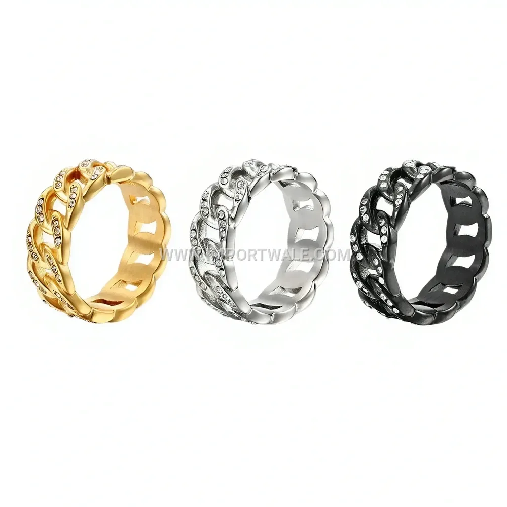 Cuban Chain Stainless Steel Ring with Cubic Zirconia