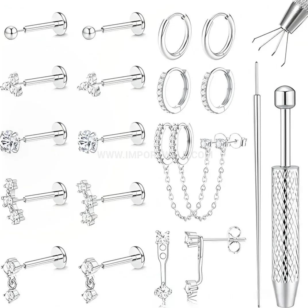Classic Geometric Titanium Steel Piercing Hoop Earring Set
