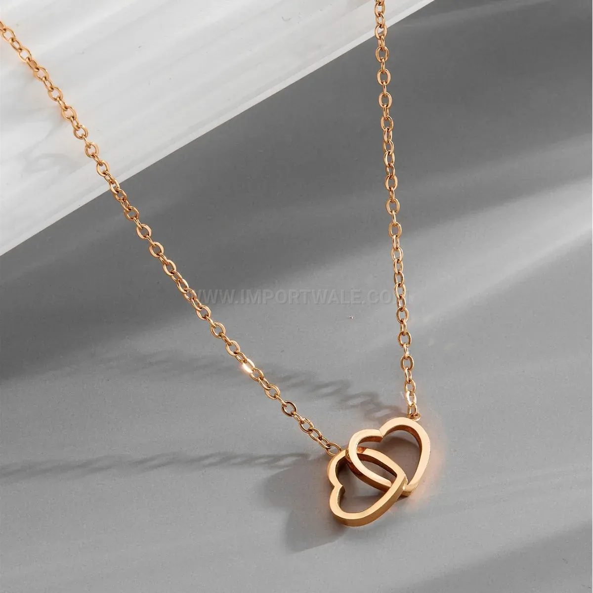 Double Ring Heart Pendant Titanium Steel Clavicle Chain