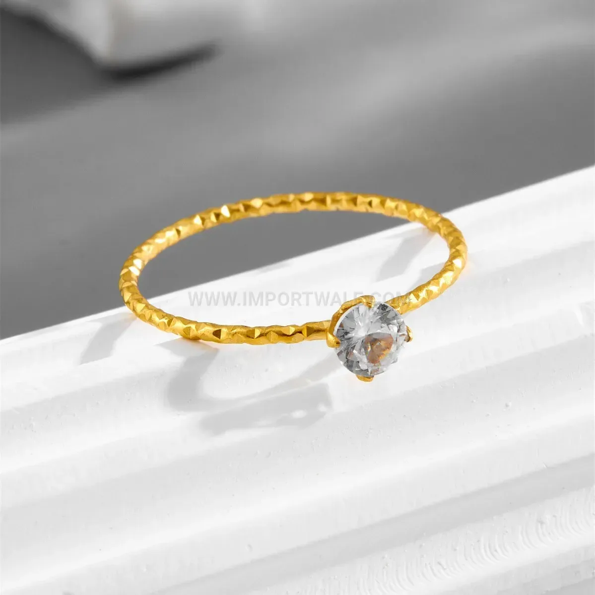 Minimalist 18K Gold Plated Solitaire Rhinestone Band Ring