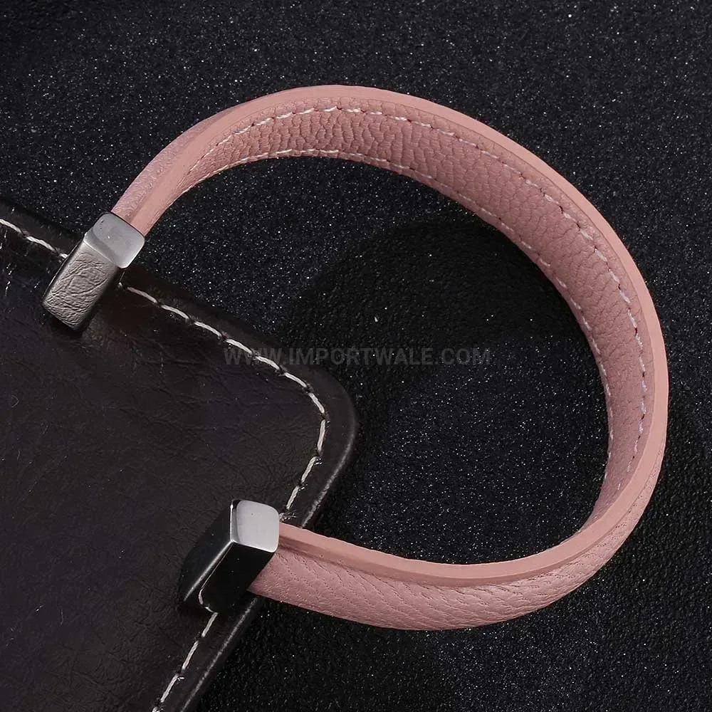 Adjustable Leather Stainless Steel U Shape Bangle Bracelet