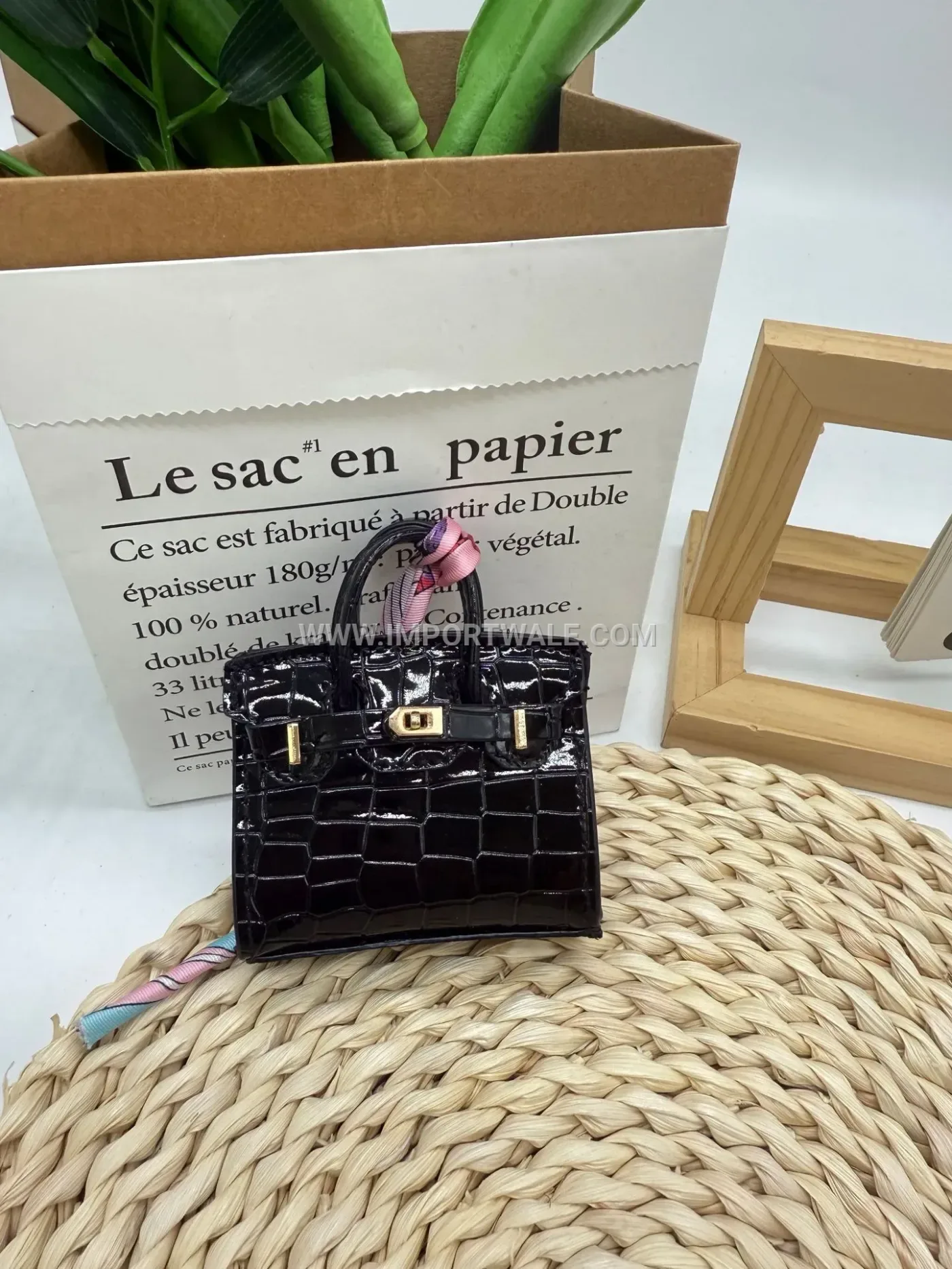 Crocodile Pattern Leather Mini Bag Charm Ornament