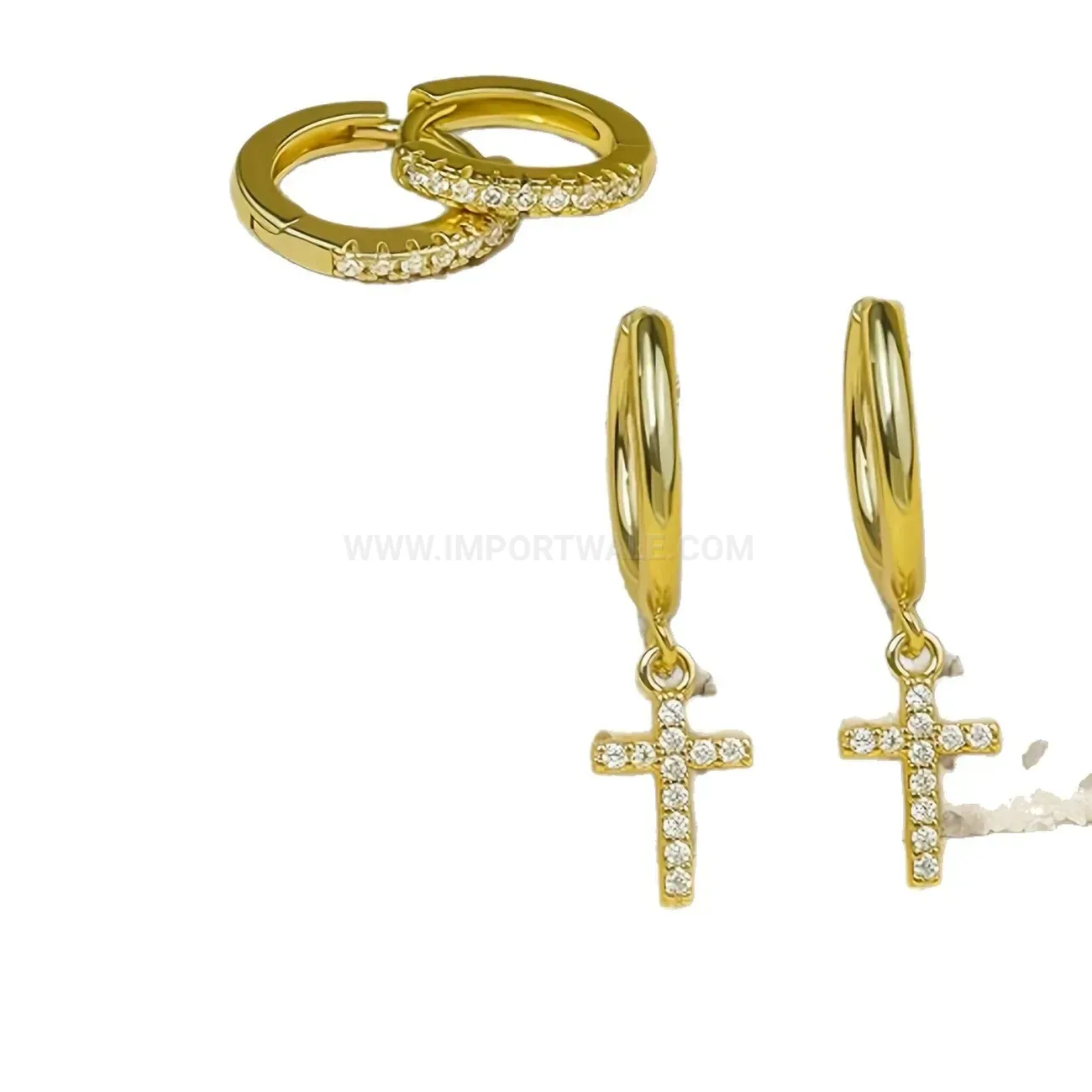 Bold Vintage Stainless Steel Rhinestone Cross Hoop Ear Cartilage Piercing Set