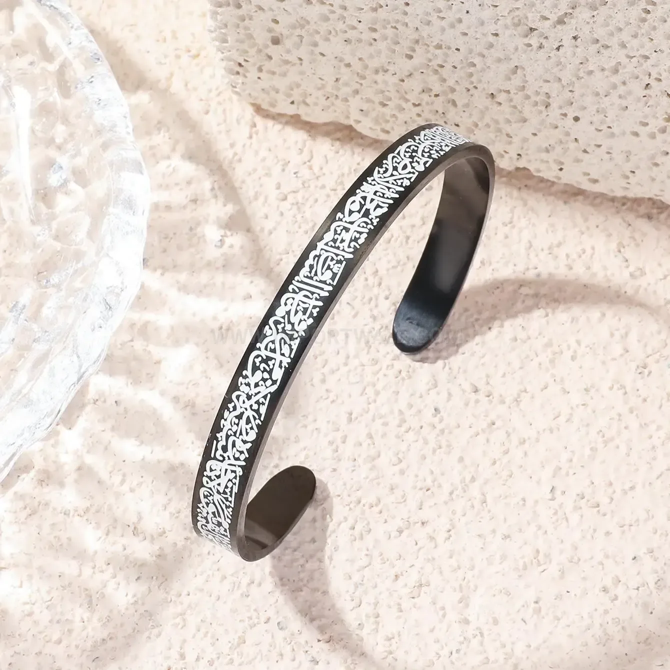 Stainless Steel Ayatul Kursi Arabic Calligraphy Cuff Bangle Bracelet
