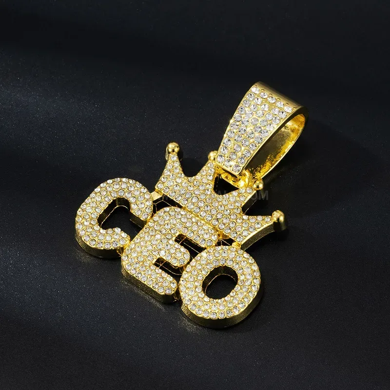Fashion Rhinestone Paved Crown CEO Letter Alloy Pendant