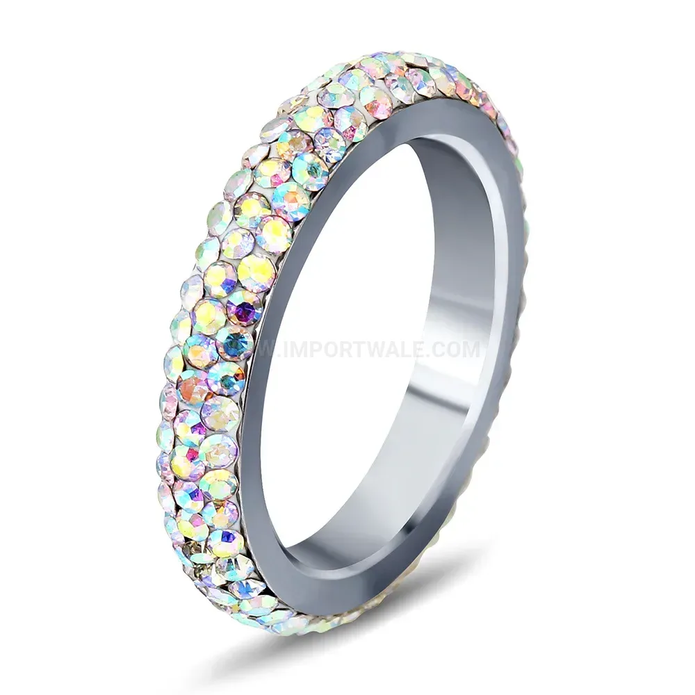 Rhinestone Embedded Curved Stainless Steel Band Ring