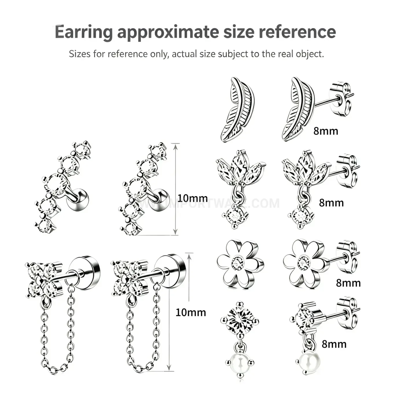 Elegant Stainless Steel Tassel Chain and Flower Cartilage Piercing Stud Set