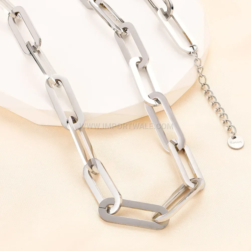 Hollow Safety Pin Link Stainless Steel Pendant Necklace