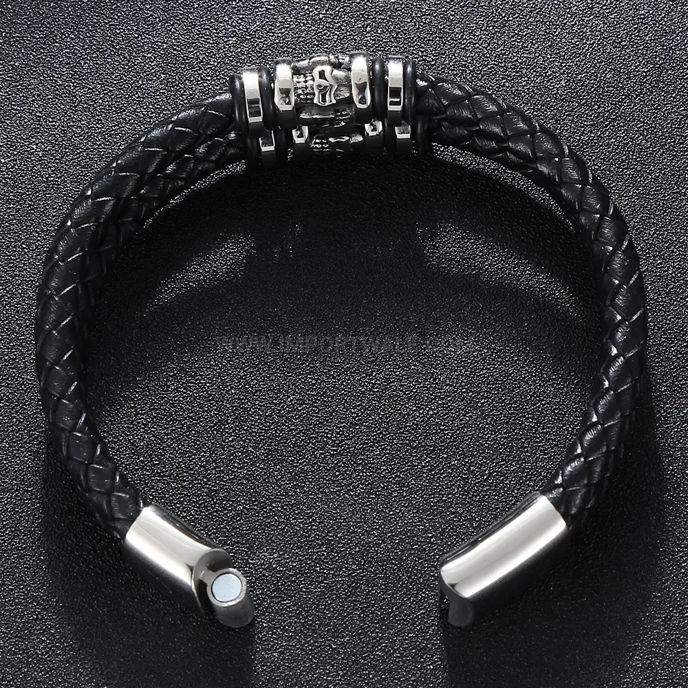 Punk Skull Multi Layer Braided Leather Stainless Steel Bracelet