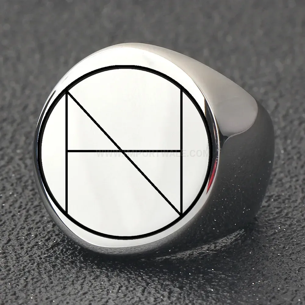 Modern Geometric Pattern Laser Etched Stainless Steel Round Ring