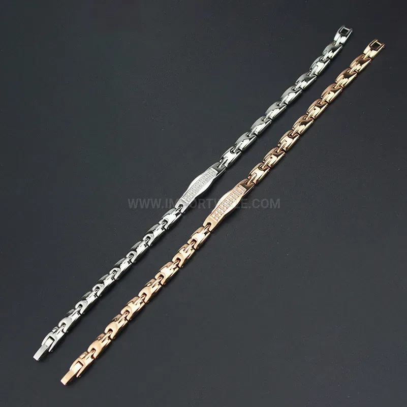 Trendy Double-Row Crystal Titanium Steel Bio Magnetic Couple Bracelet