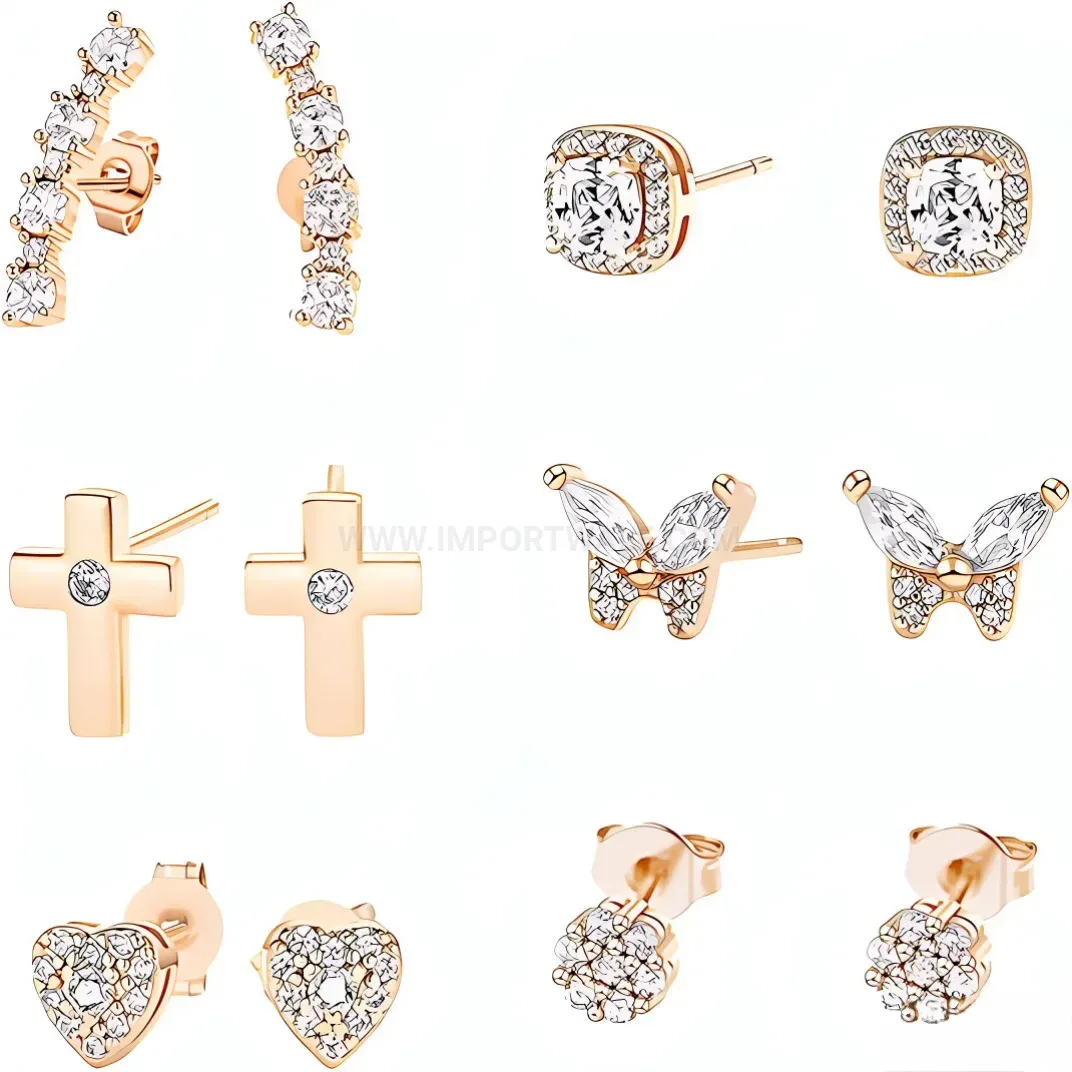 Multi Style Rhinestone Heart Butterfly Cross Stainless Steel Piercing Earring Set