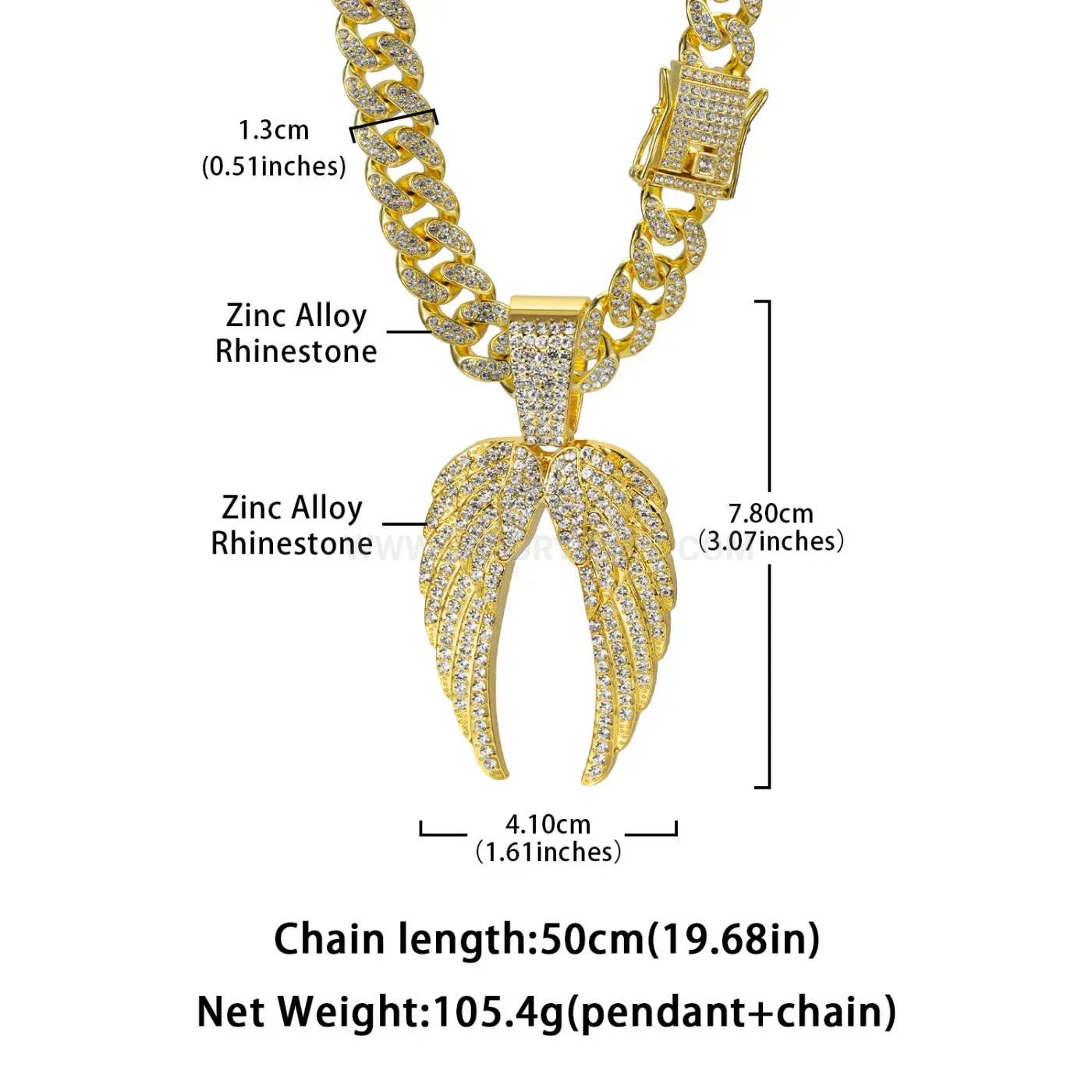 Full Rhinestone Paved Wings Hip Hop Pendant