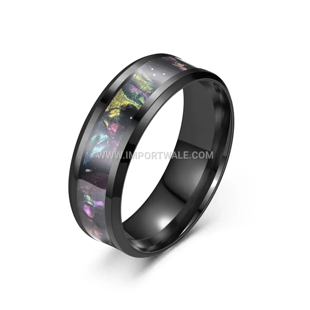 Black Starry Night Shell Inlay Stainless Steel Band Ring