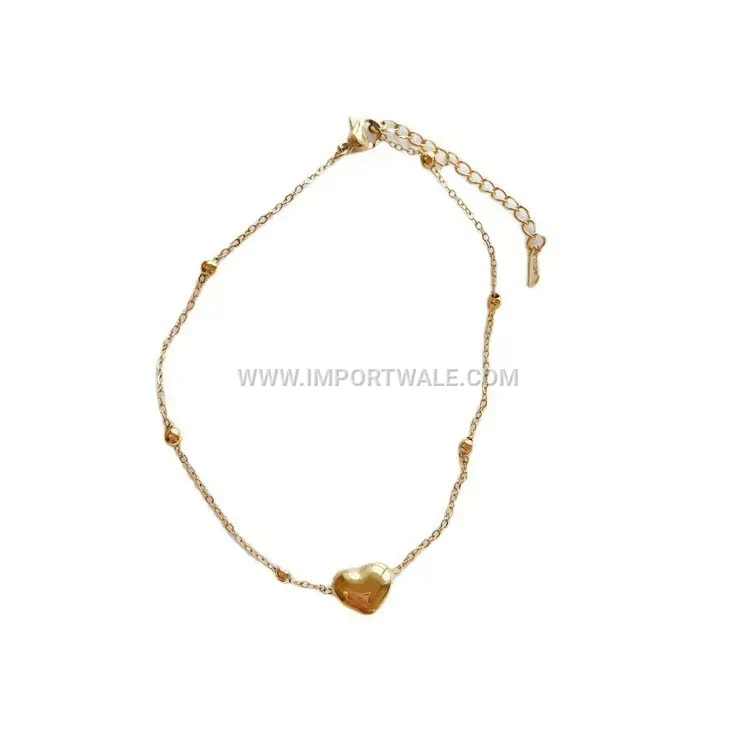 Gold Plated Titanium Steel Heart Charm Anklet