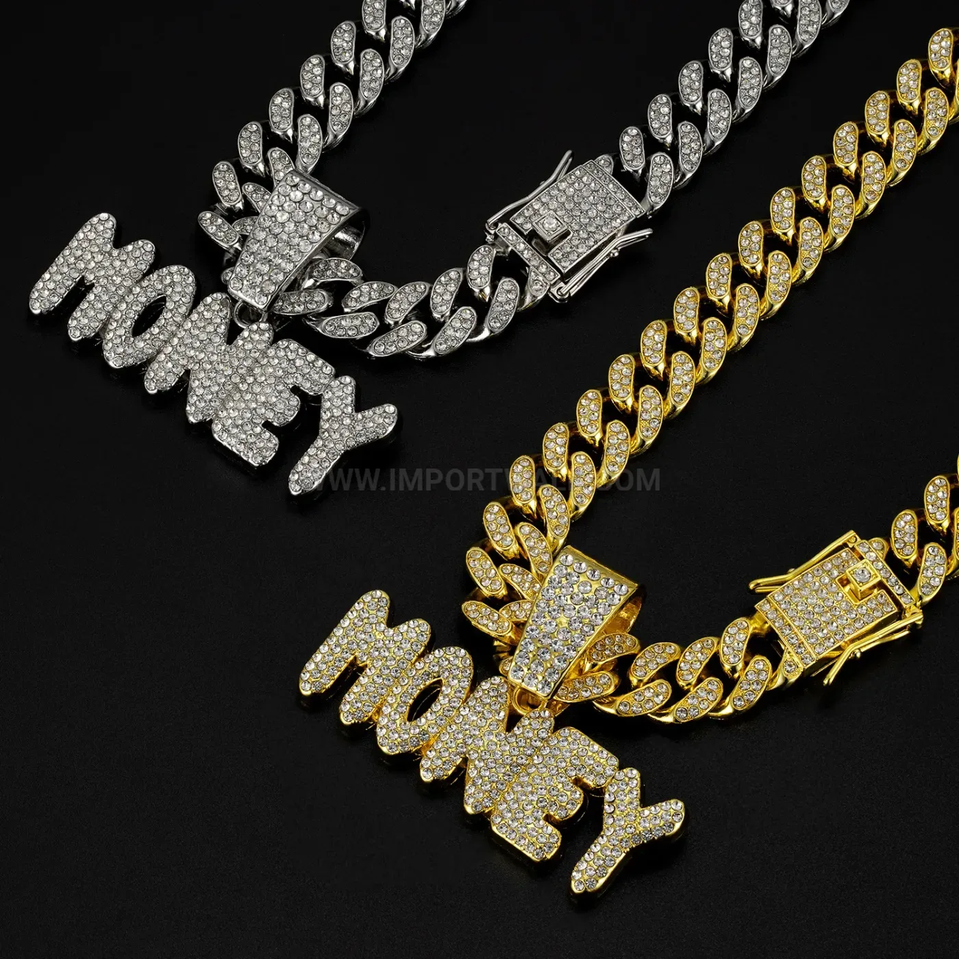Iced Money Letter Pendant Alloy Cuban Hip Hop Necklace