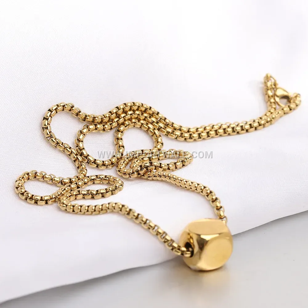 Sleek Geometric Cube Pendant Polished Stainless Steel Necklace