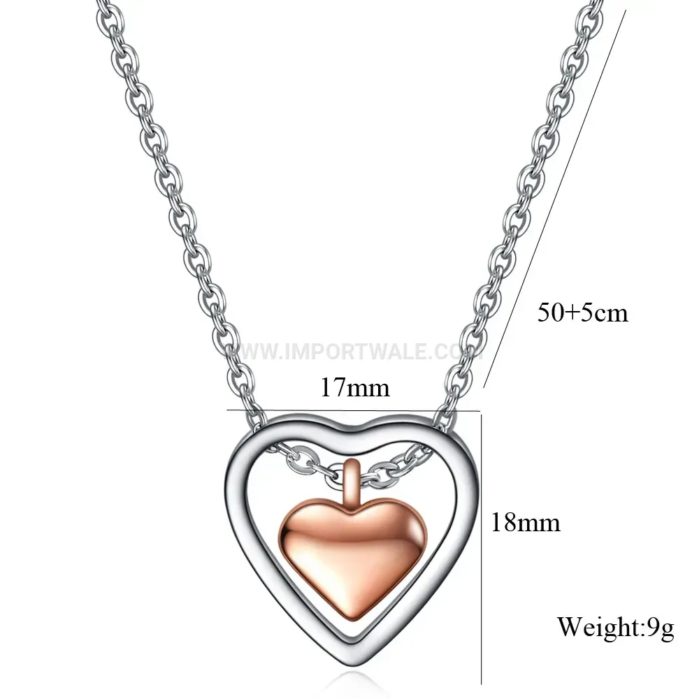 Stainless Steel Layered Cutout Double Heart Pendant Necklace