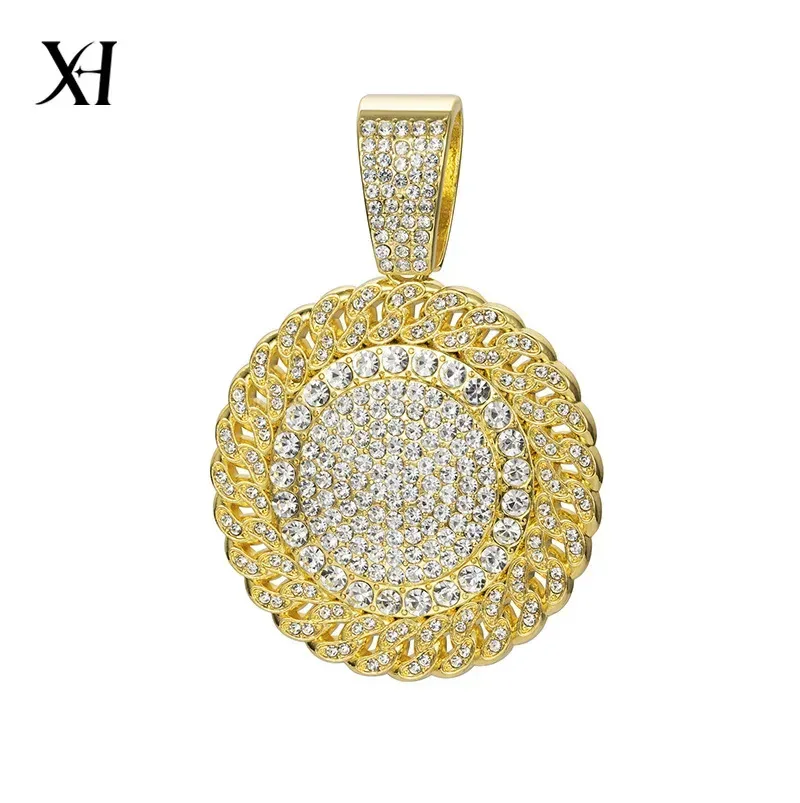 Designer Rhinestone Round Disc Medallion Pendant for Heavy Chain