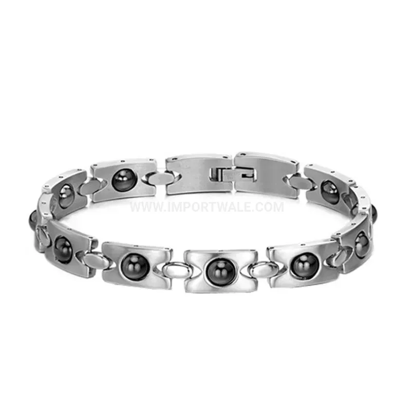Chic Couples Pure Titanium Rotating Bio Magnetic Bracelet with Hematite Elements