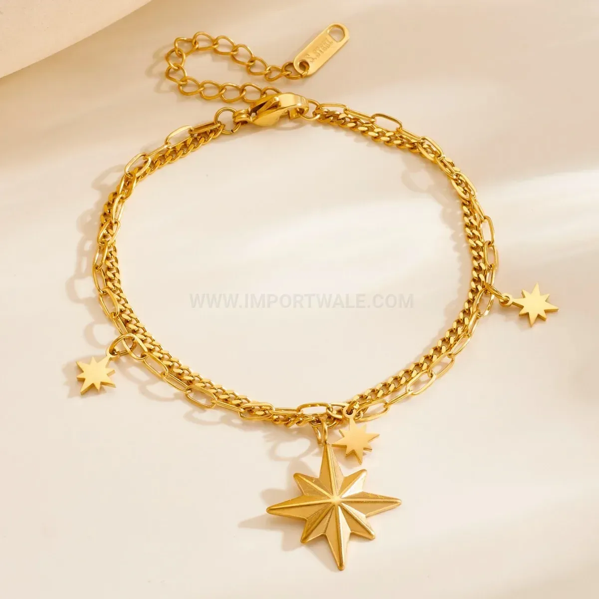 Eight Point Star Stainless Steel Thick Chain Bracelet