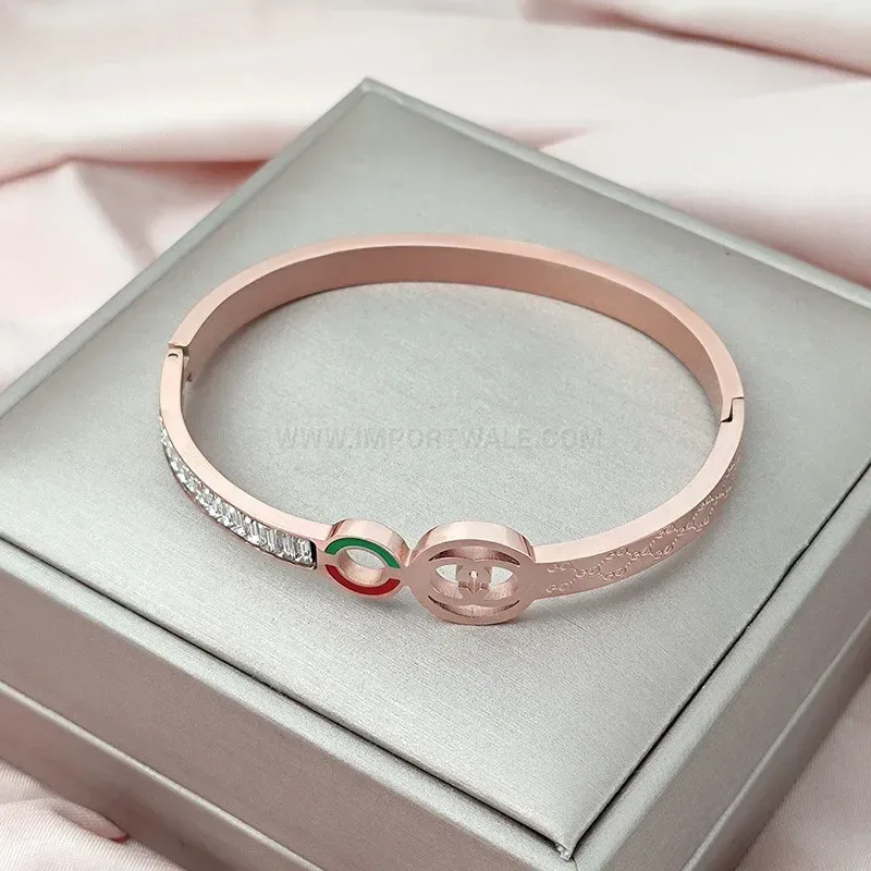 Designer Geometric Rhinestone Titanium Steel Bangle Bracelet