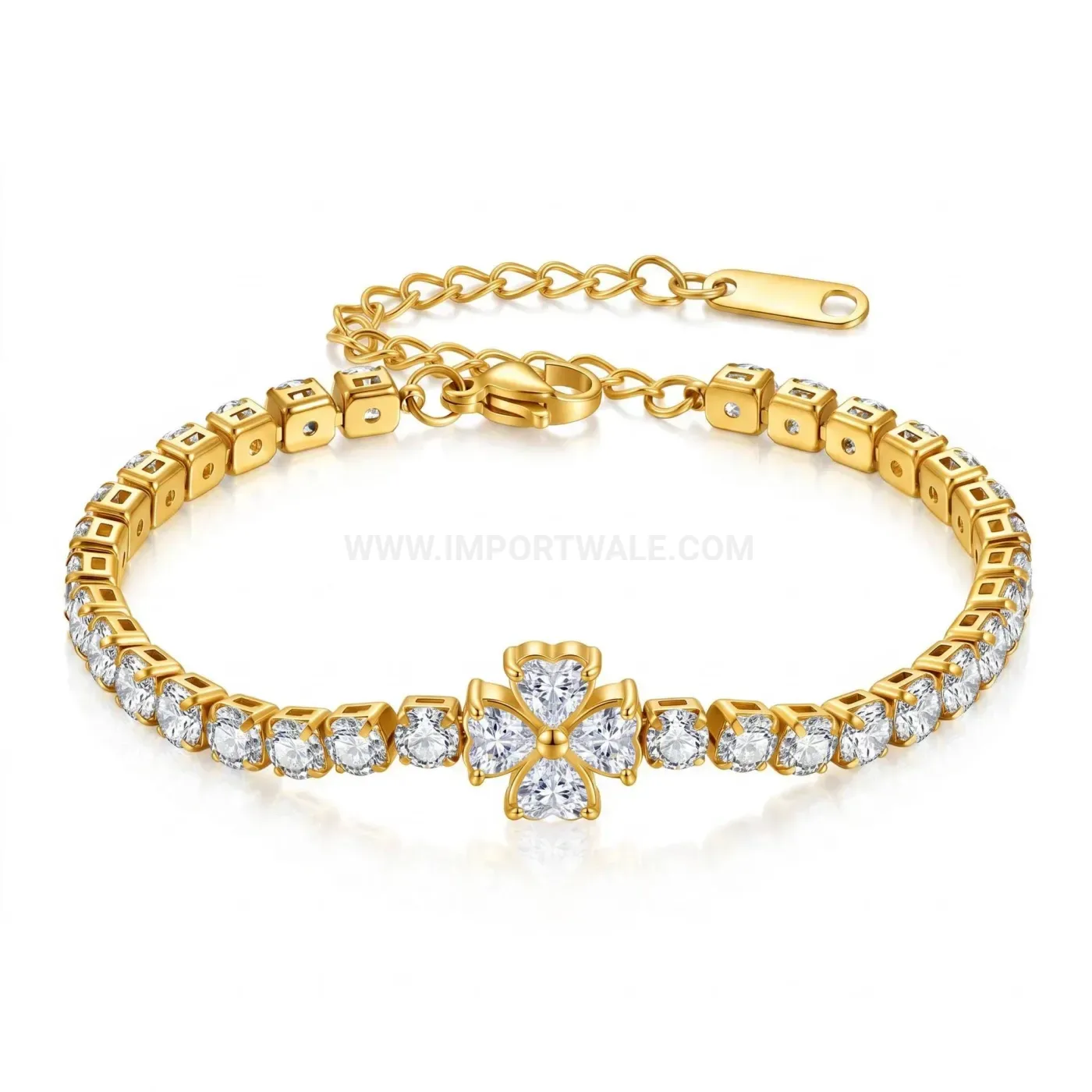 Square Heart Cubic Zirconia Stainless Steel Tennis Bracelet
