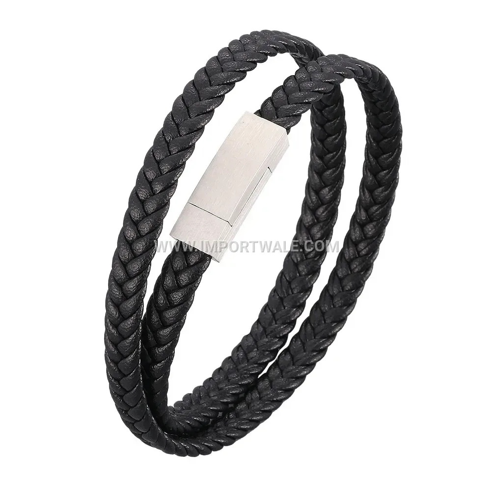 Calfskin Leather Bracelet with Stainless Steel Magnetic Clasp