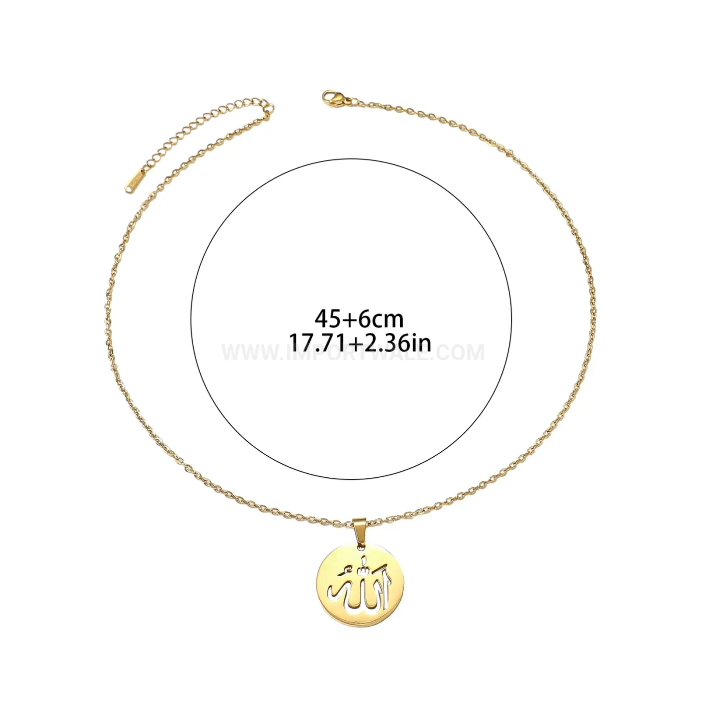 Modern Round Stainless Steel Calligraphy Medallion Pendant Necklace