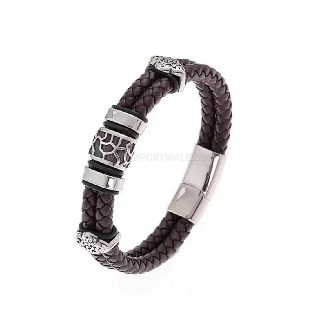 Premium Double Strand Woven Leather Cuff Bracelet for Men