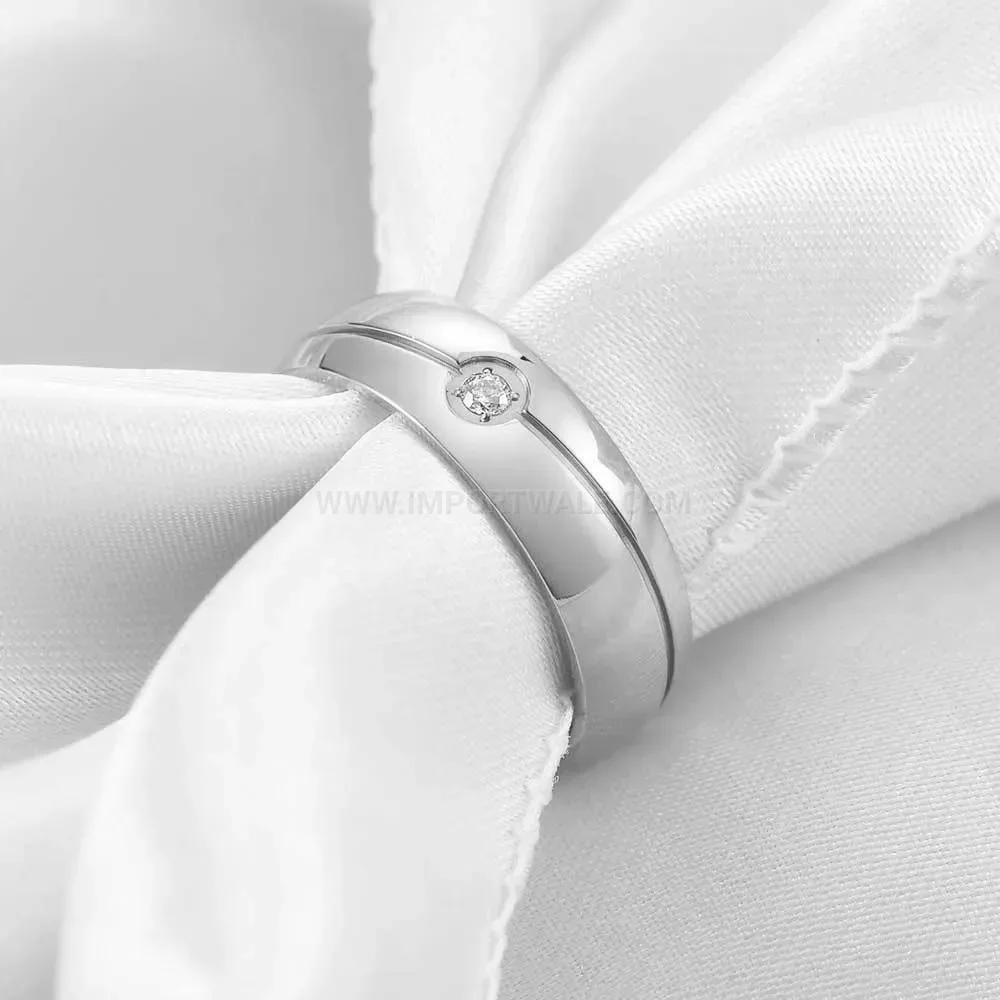 Bold Minimalist Diagonal Twill Stainless Steel Solitaire Ring
